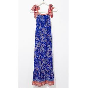 Lost + Wander Blue Paisley Maxi Dress with Red Accent Ties